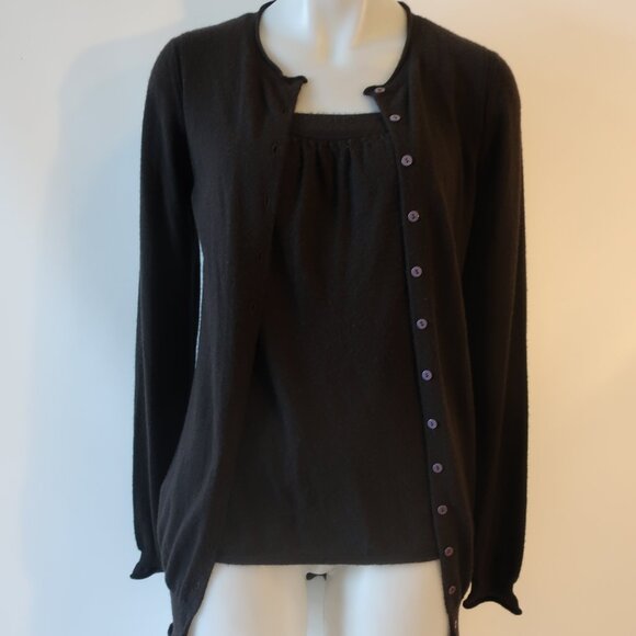 Womens Yigal Azrouel Brown 2Pc Set Cashmere Knit Tank Cardigan Sweater S * - Picture 3 of 16